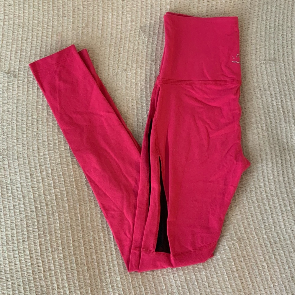 Beyond Yoga Pink Spacedye Leggings Black Mesh Stripe Midi High Waisted Size S